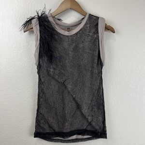 Robert Rodriguez Shirt Women‎ Extra Small Sleeveless Lace Feathers Black